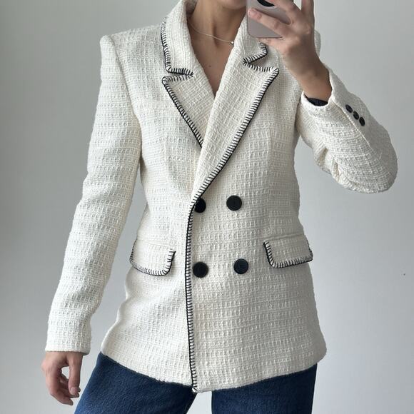 Zara Jackets & Blazers - Zara Tweed Jacket Womens Medium Double Breasted Blazer Quiet Luxury Old Money